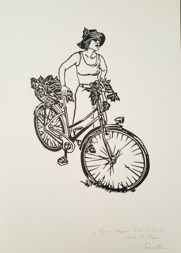 Linogravure "Fancy Women Bike Ride"