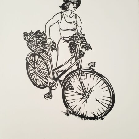 Linogravure "Fancy Women Bike Ride"